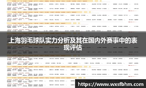 上海羽毛球队实力分析及其在国内外赛事中的表现评估