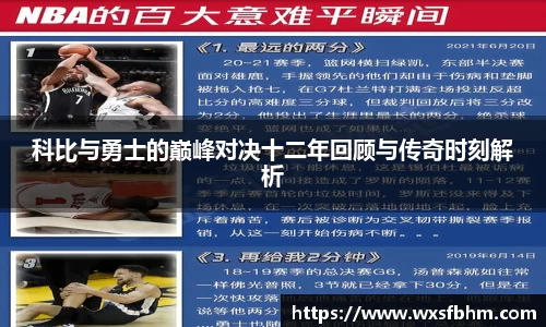 科比与勇士的巅峰对决十二年回顾与传奇时刻解析